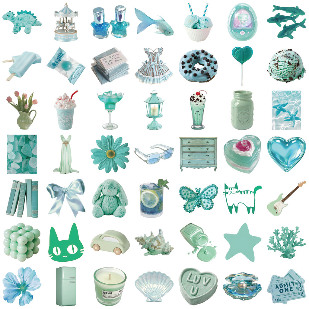 Mint Green Aesthetic Sticker Pack – 50 Waterproof Vinyl Stickers