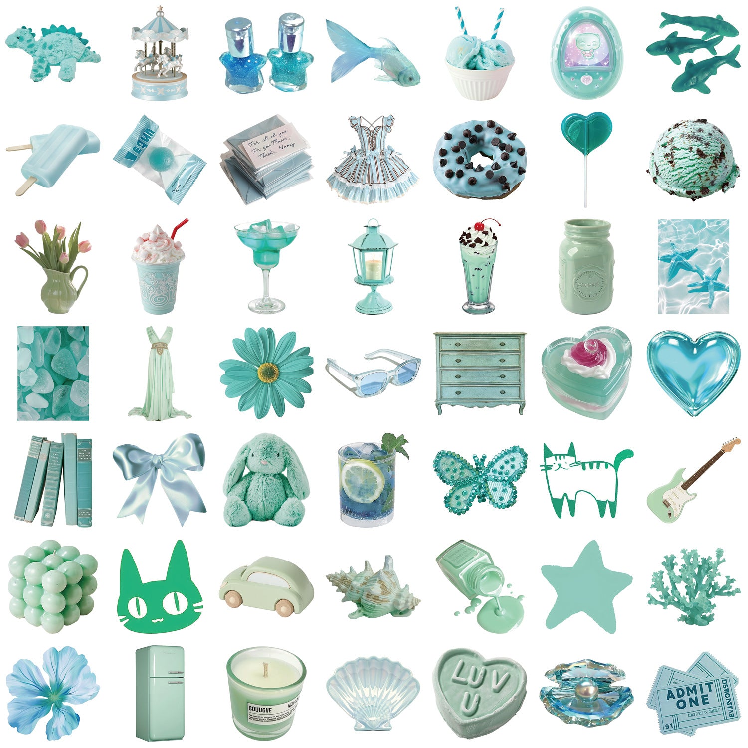 Mint Green Aesthetic Sticker Pack – 50 Waterproof Vinyl Stickers