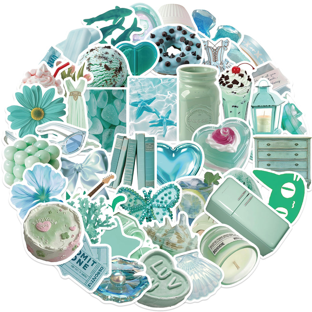 Mint Green Aesthetic Sticker Pack – 50 Waterproof Vinyl Stickers