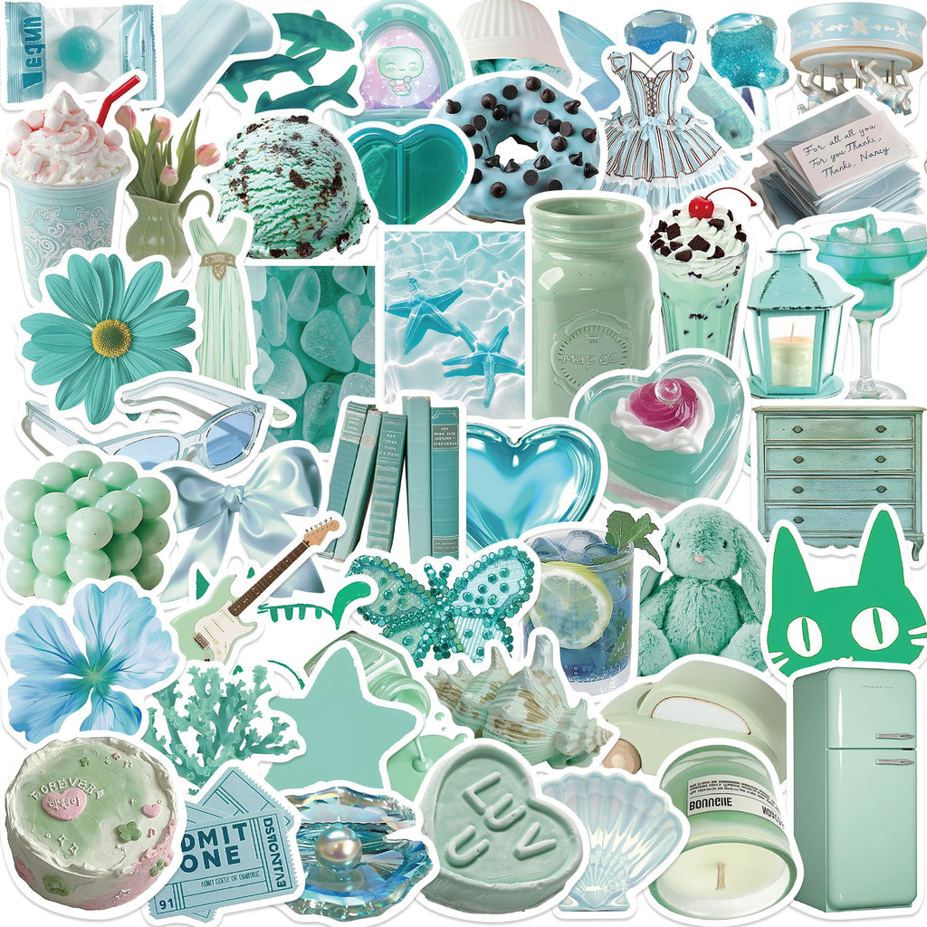 Mint Green Aesthetic Sticker Pack – 50 Waterproof Vinyl Stickers